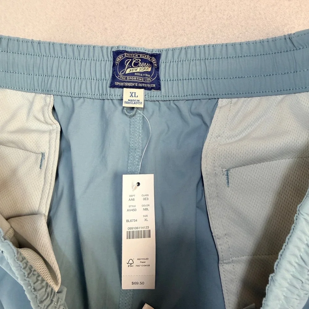 J.Crew Mens Re-Imagined Tech Shorts XL Light Blue draw strings NWT